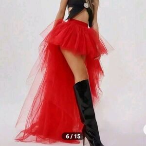 Elegant Red Tulle High Low Petticoat Skirt O/S